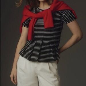 New Anthropologie Maeve Striped Black and White Peplum Top small